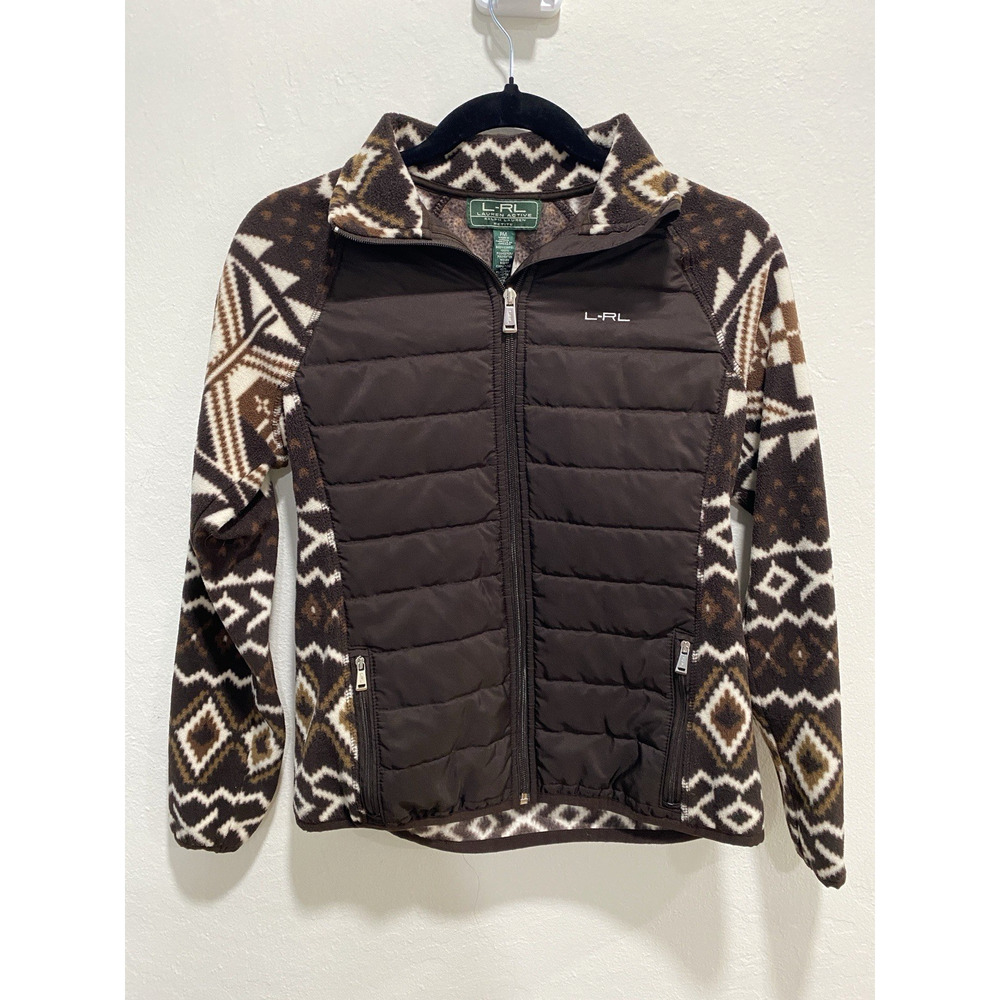 Ralph Lauren Fleece Jacket Womens PM Aztec Cozy Cabincore Western Outdoorsy